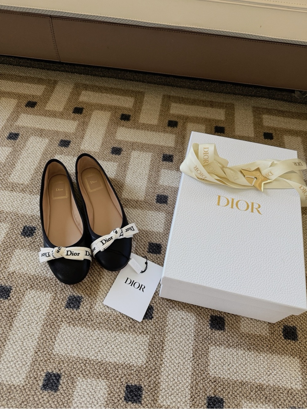 Dior J’Adior Ballet Flat Black Lambskin with Logo Ribbon Size 36.5